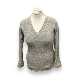 Columbia Women’s V Neck Boucle Nubby Knit Sweater Active Speckled Rolled Hem M
